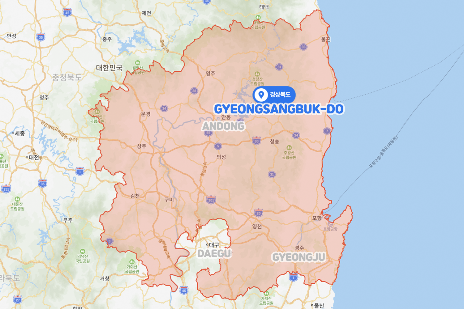 gyeongsangbuk-do map in korea