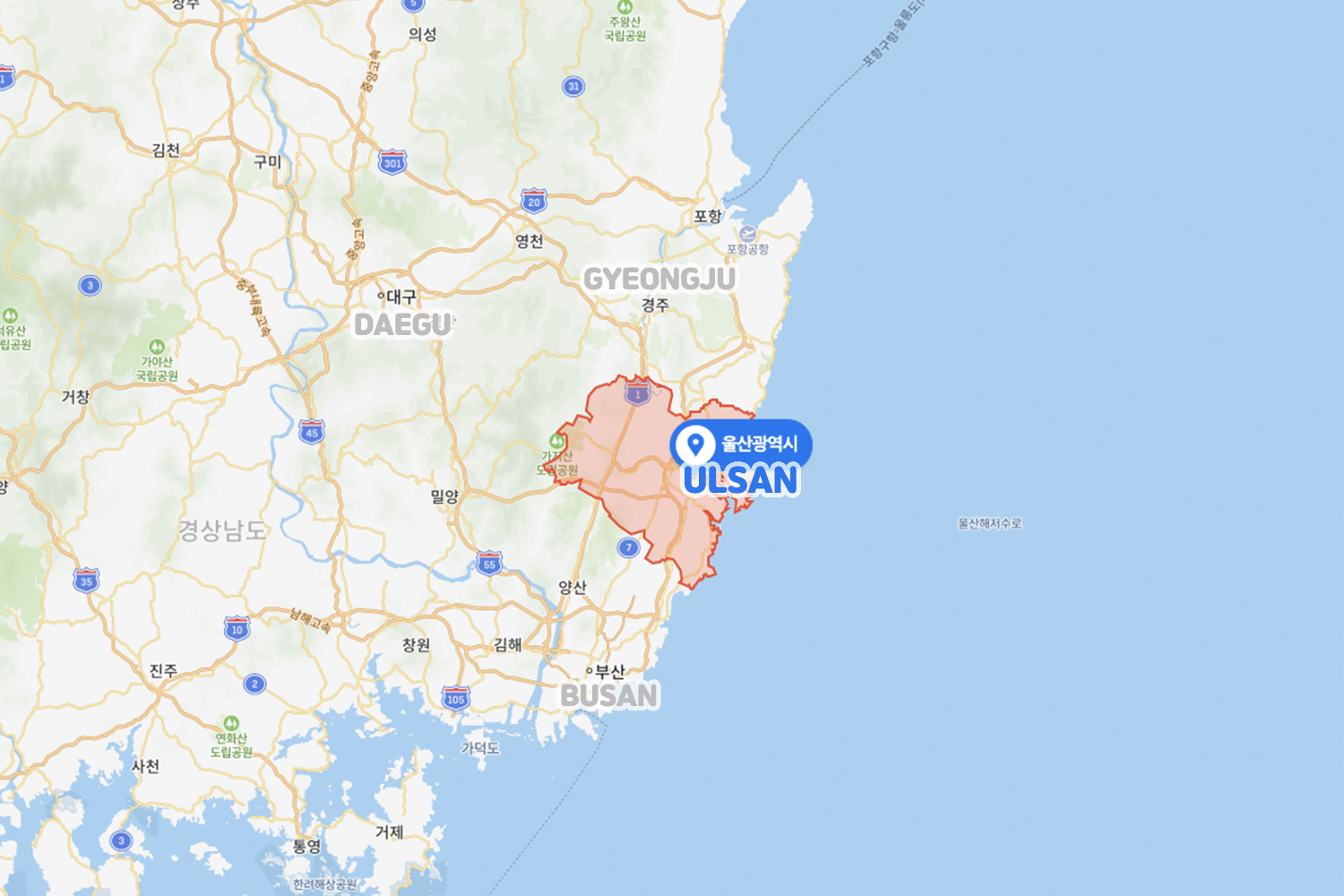 ulsan in korea map