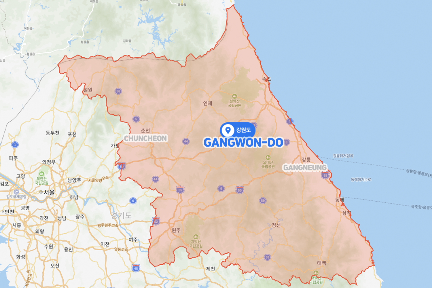 gangwondo map in korea