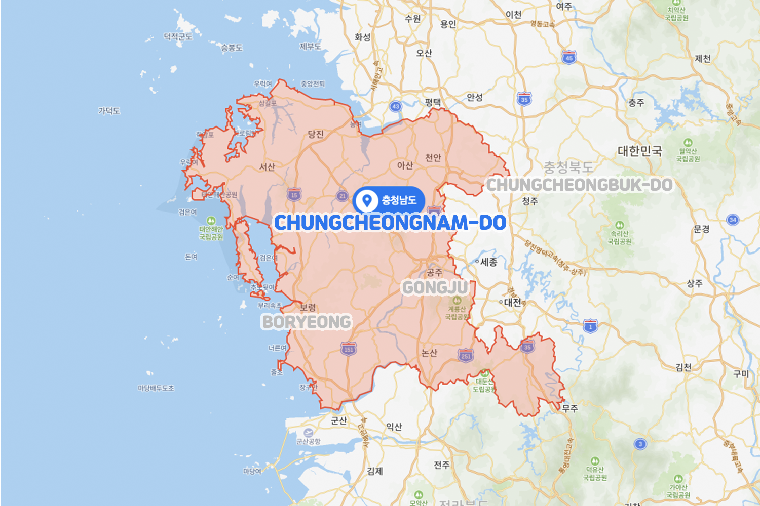 chungcheongnam-do map in korea