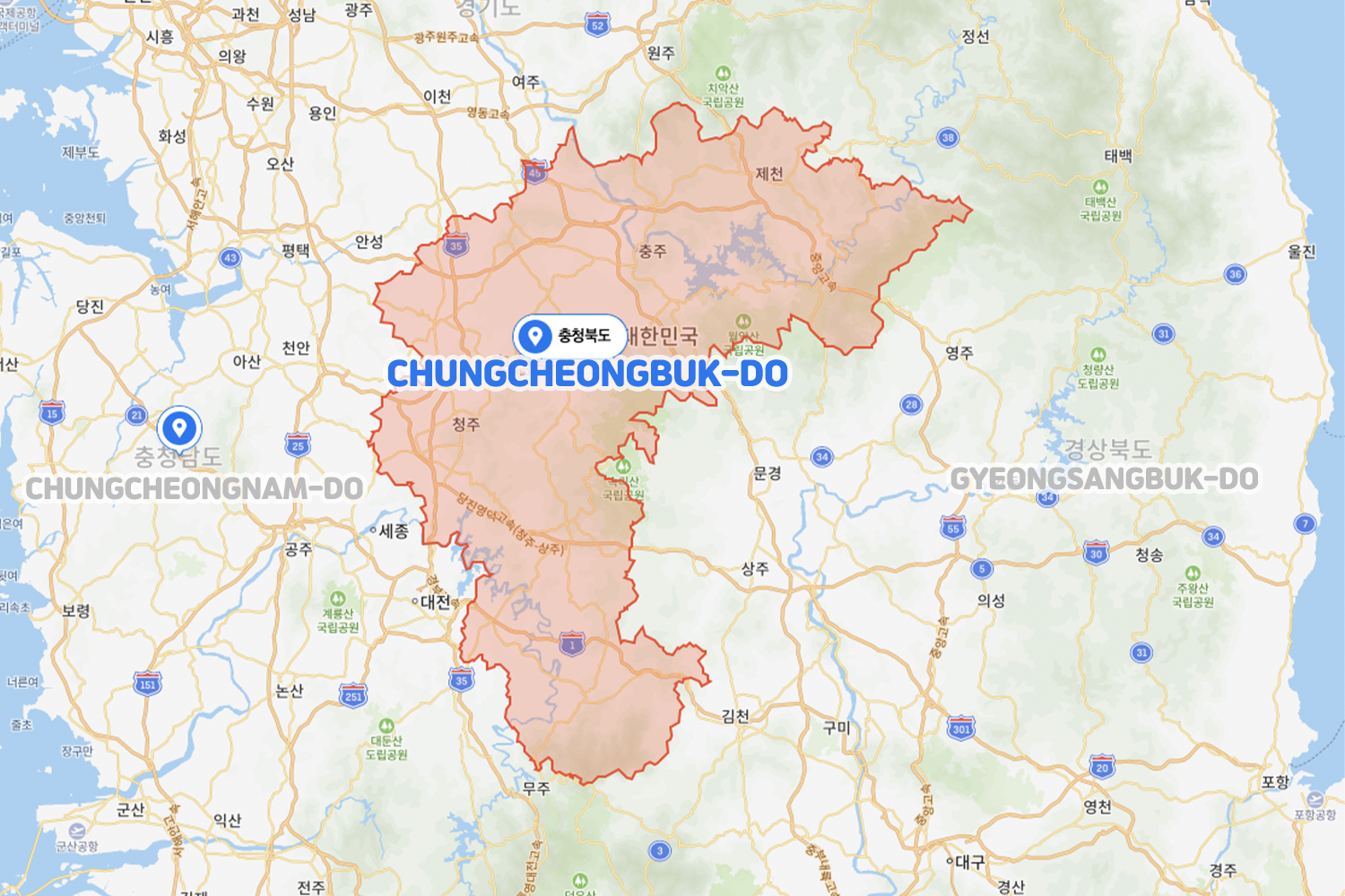 chungcheongbuk-do map in korea