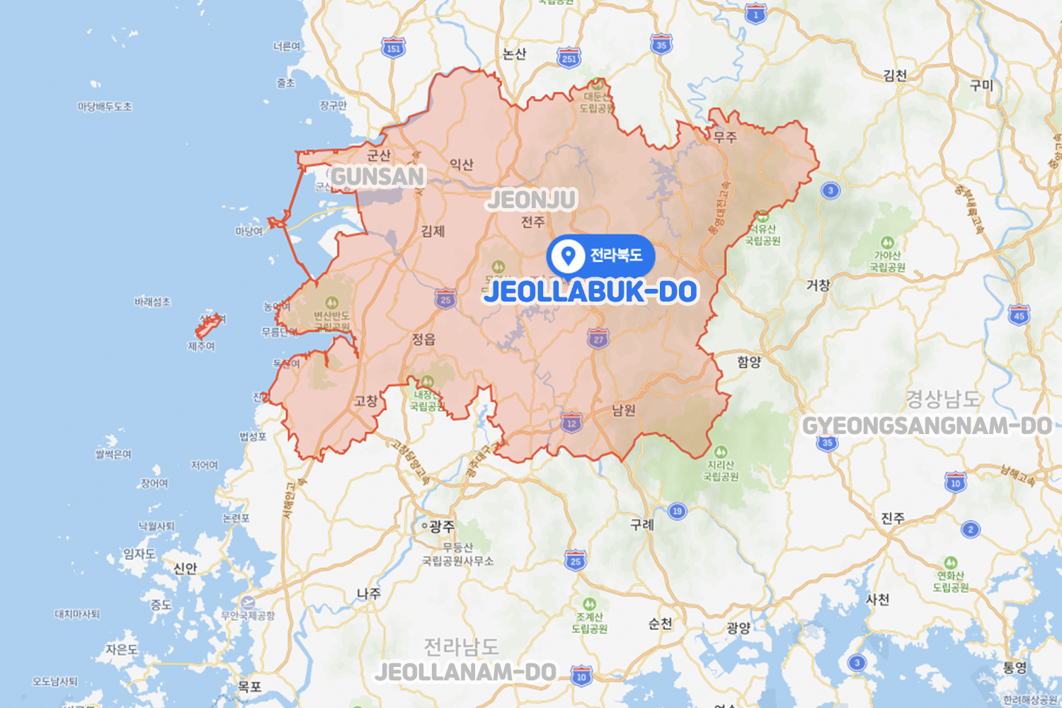 jeollabuk-do map in korea