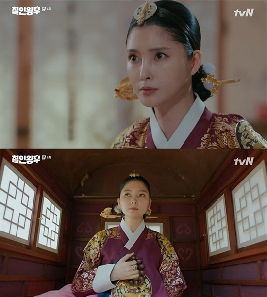 tvN《哲仁王后》中的角色體現出緊張劇情，頭飾精美，顯示服飾設計與歷史文化的契合。
