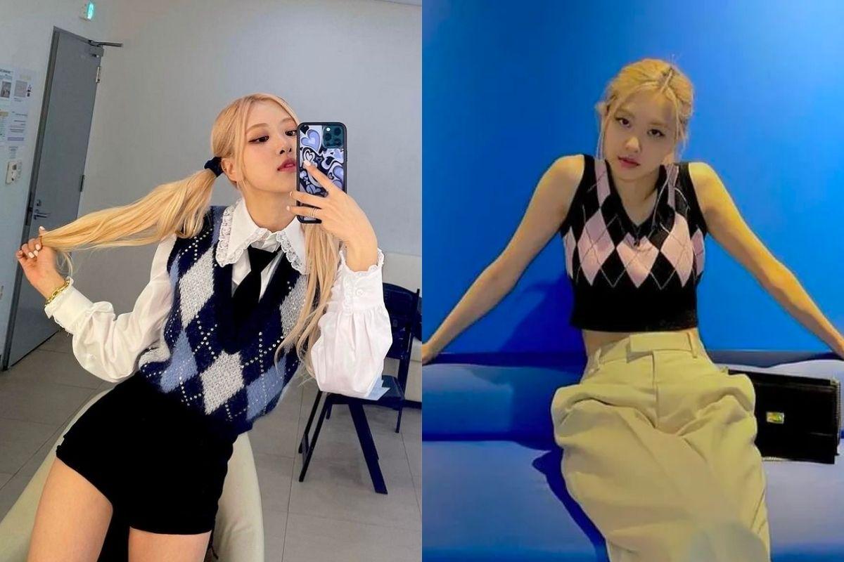 Áo len hoạ tiết quả trám blackpink rosé