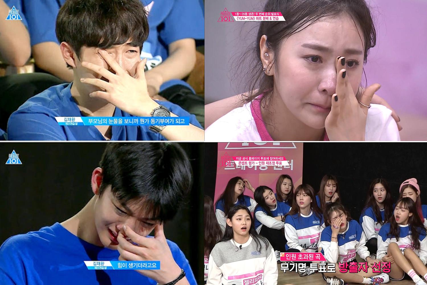K-pop audition program. Young and hopeful singers in tears.