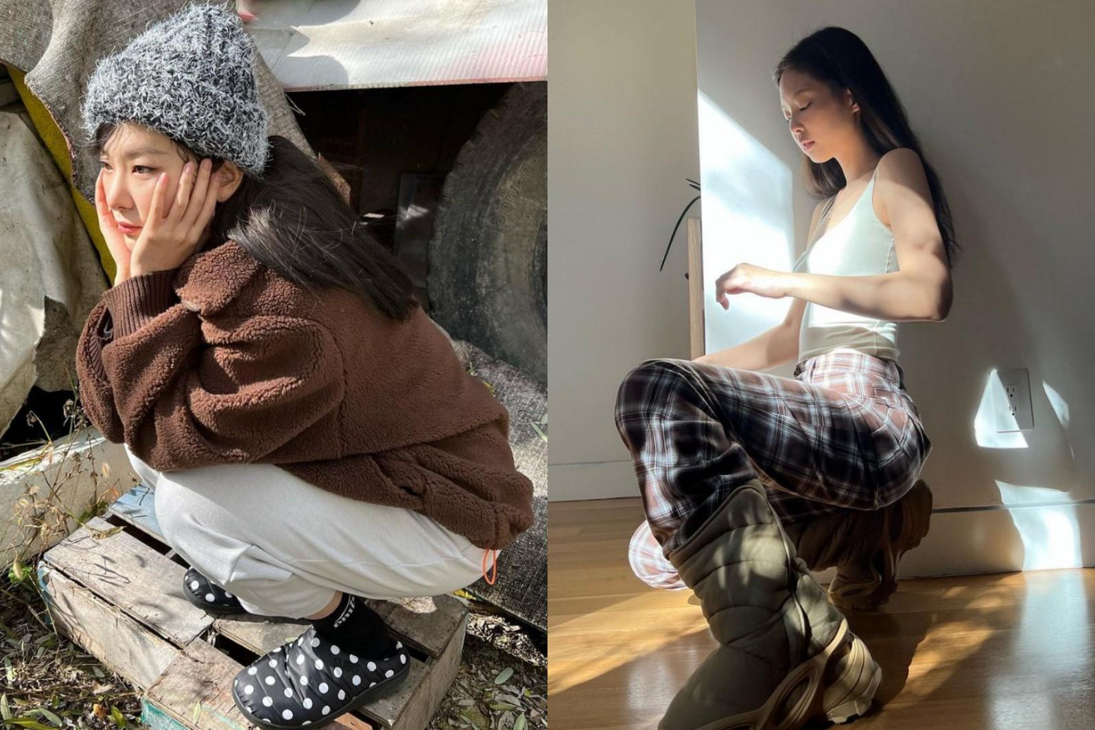 韓国の女性の冬ファッション、ペディンスリッパと暖かい服装