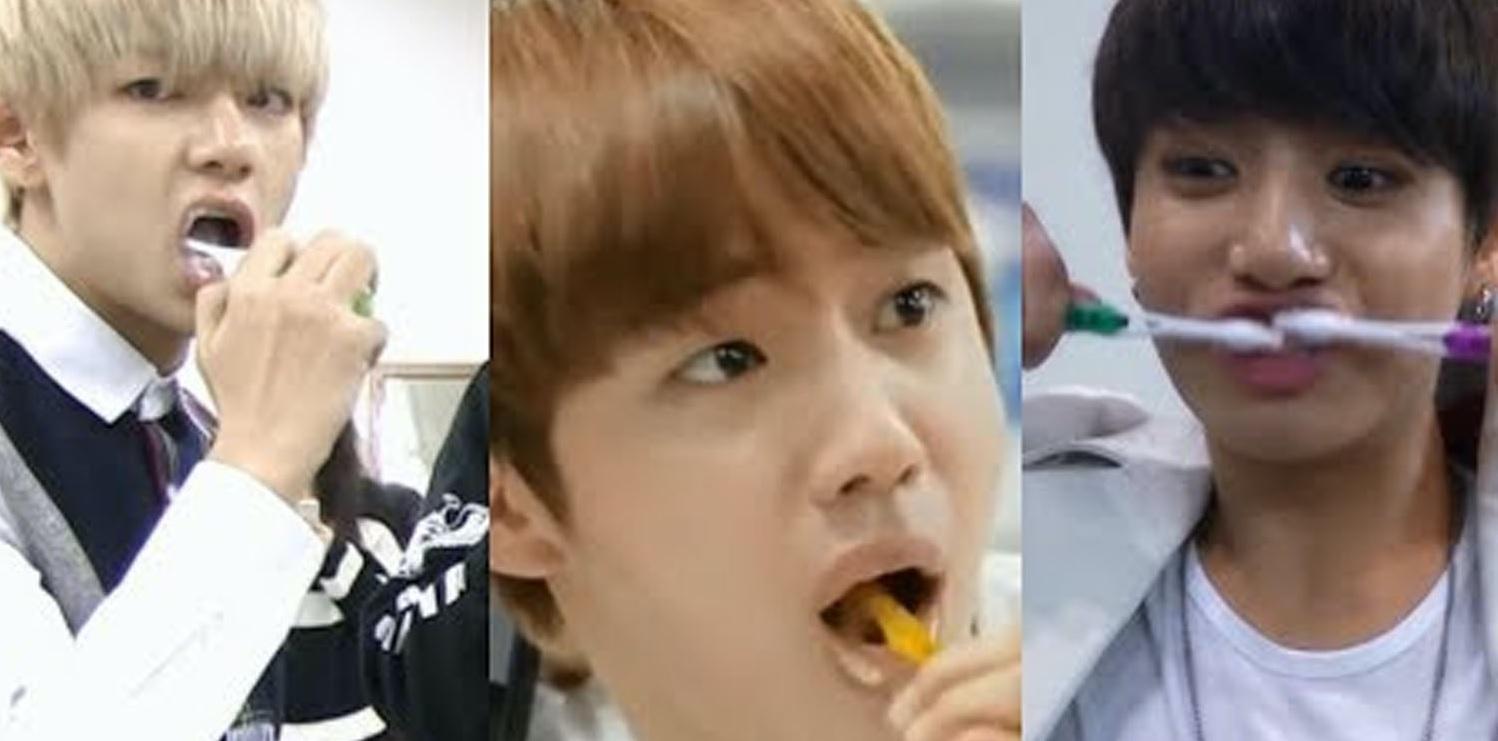 สามคนกำลังแปรงฟัน ซึ่งเป็นภาพประกอบที่ใช้ในการอธิบายเกี่ยวกับเหตุผลว่าทำไมคนเกาหลีถึงแปรงฟันบ่อย.