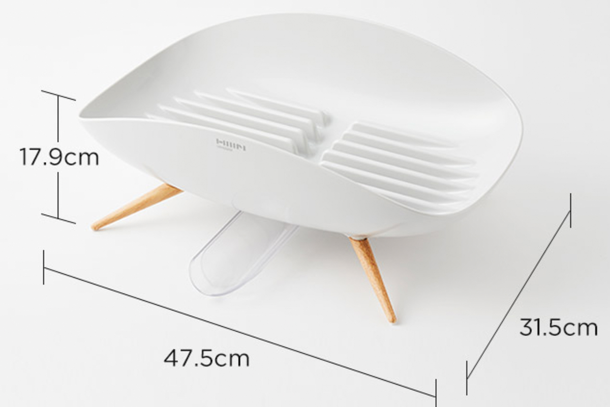 設計精美的Hanssem瀝水架，顯示尺寸的產品圖示。