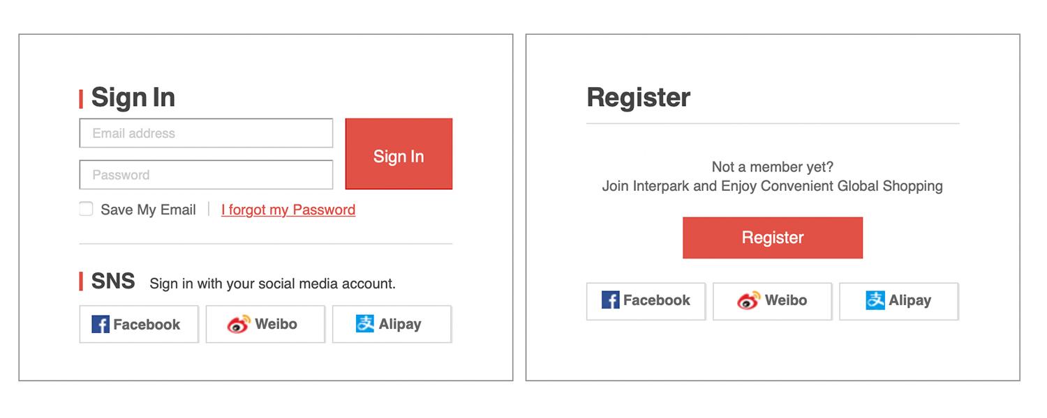 registration and sign in windows for korean ticket vendor website interpark tickets 