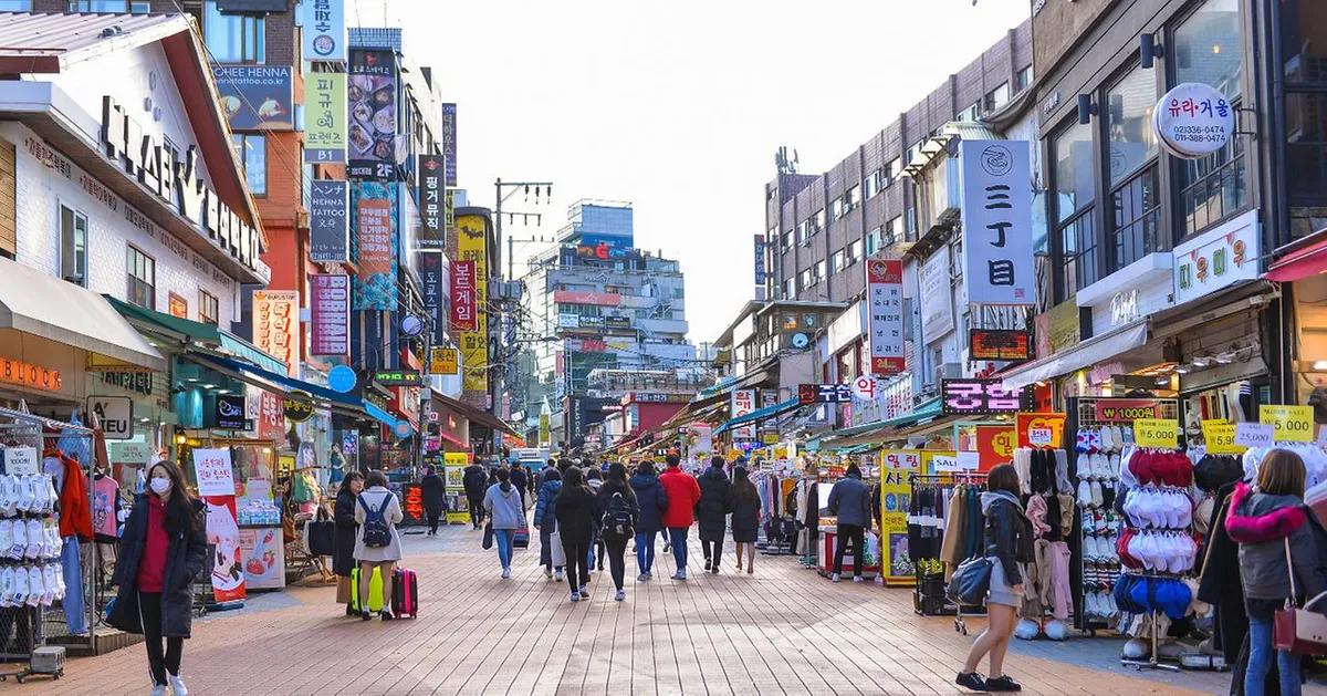 populated street in hongdae in mapo-gu in seoul korea