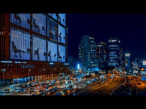 itaewon building lit up at night in yongsan-gu seoul korea
