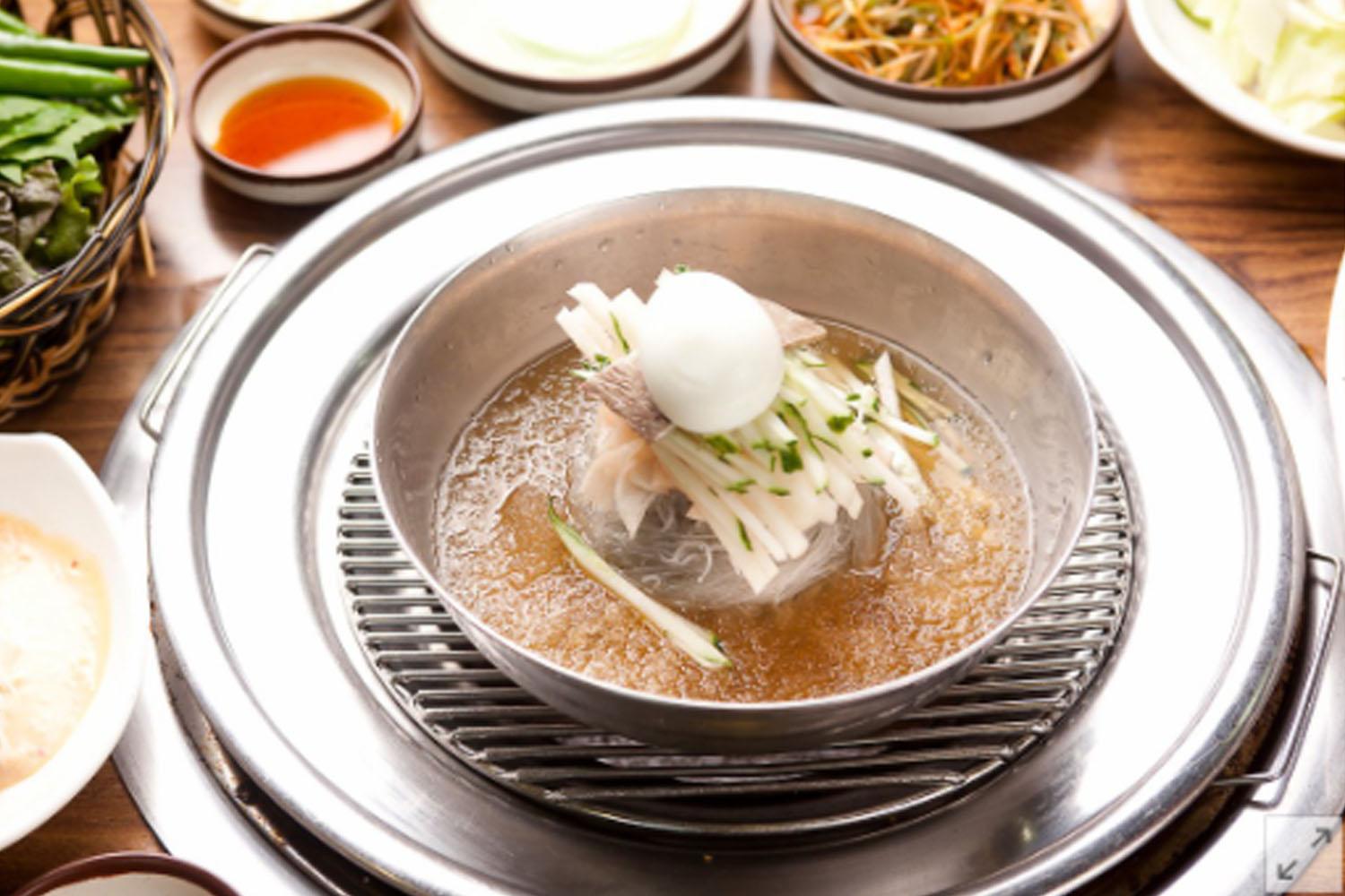 korean winter food, naengmyeon, cold noodle soup