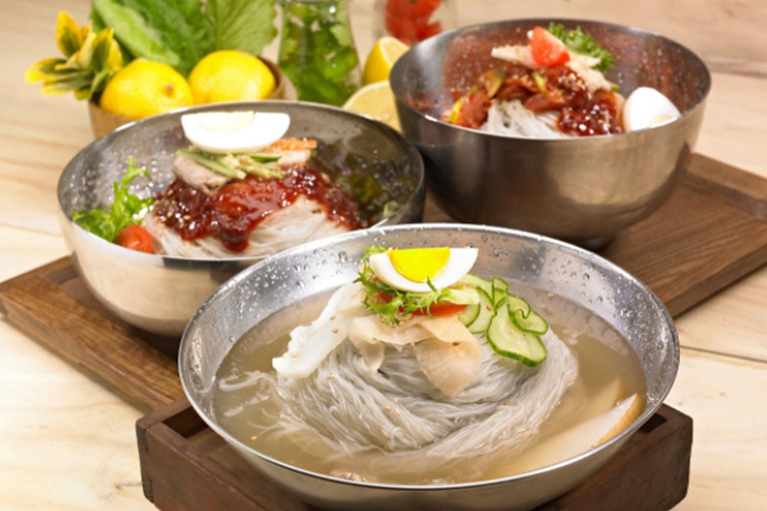 korean winter food, naengmyeon, cold noodle soup