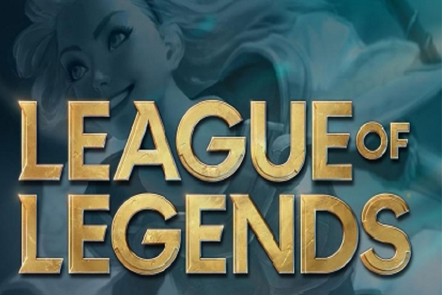 League of Legends遊戲的金色標誌，背景隱約可見著名魔幻角色，象徵戰略性和競技性。