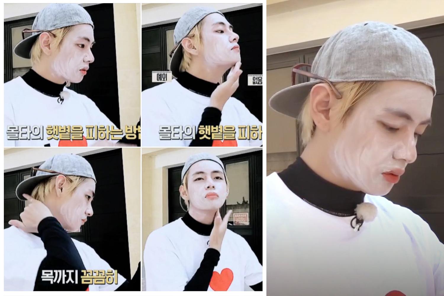 韓國男性塗抹防曬霜，展示日常防護措施，背景帶有户外場景。