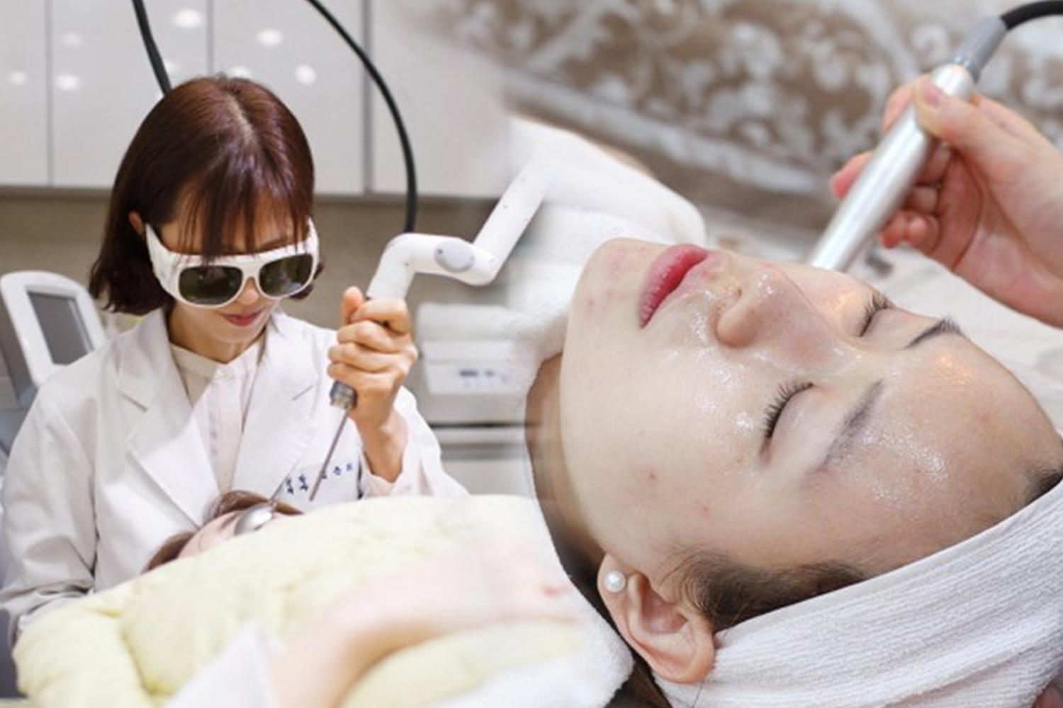 韓國皮膚科專家進行美容治療，展示專業美容設備和治療過程。