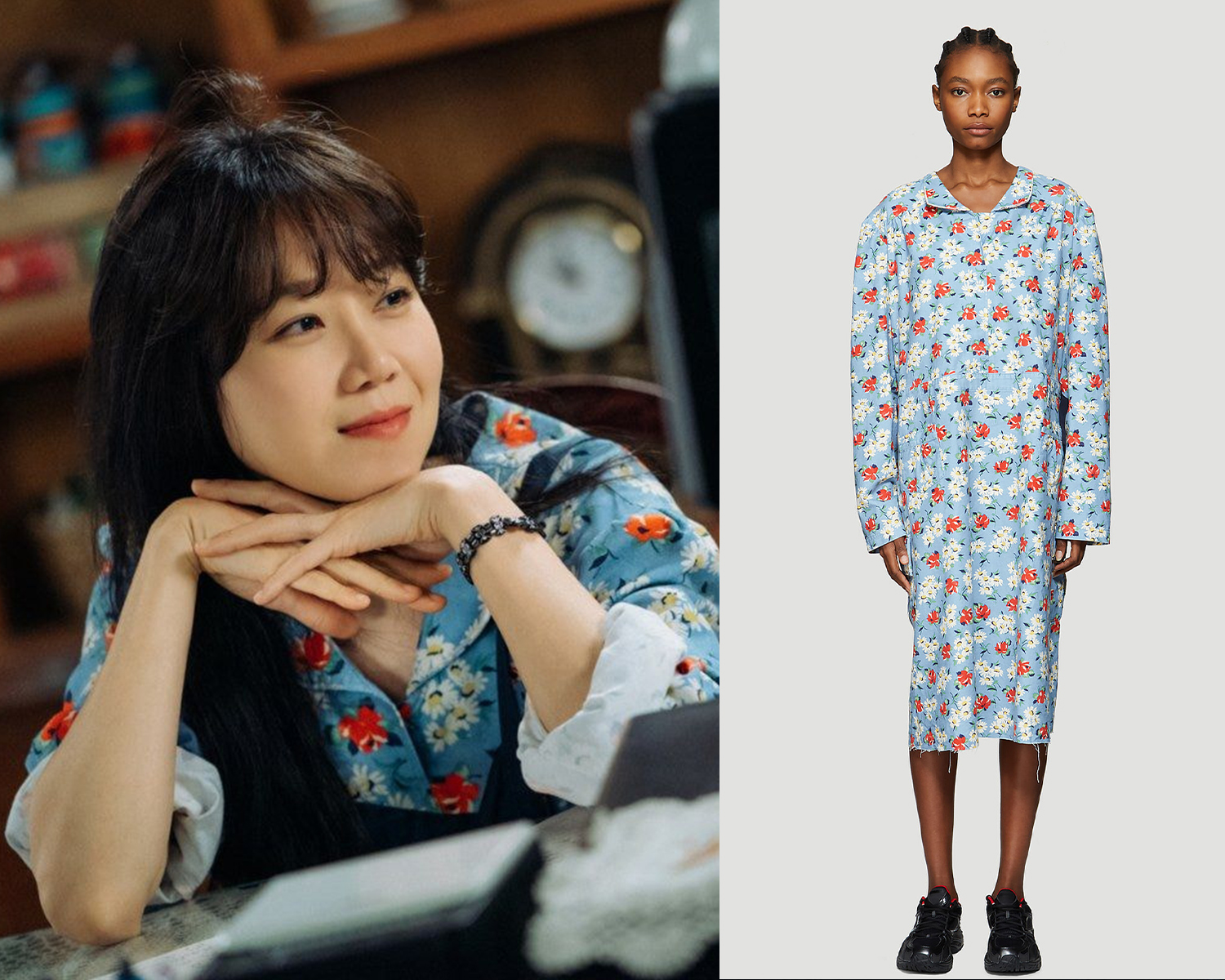 korean actress gong hyo-jin in k drama when the camellia blooms flower printed dress compared to vetement
