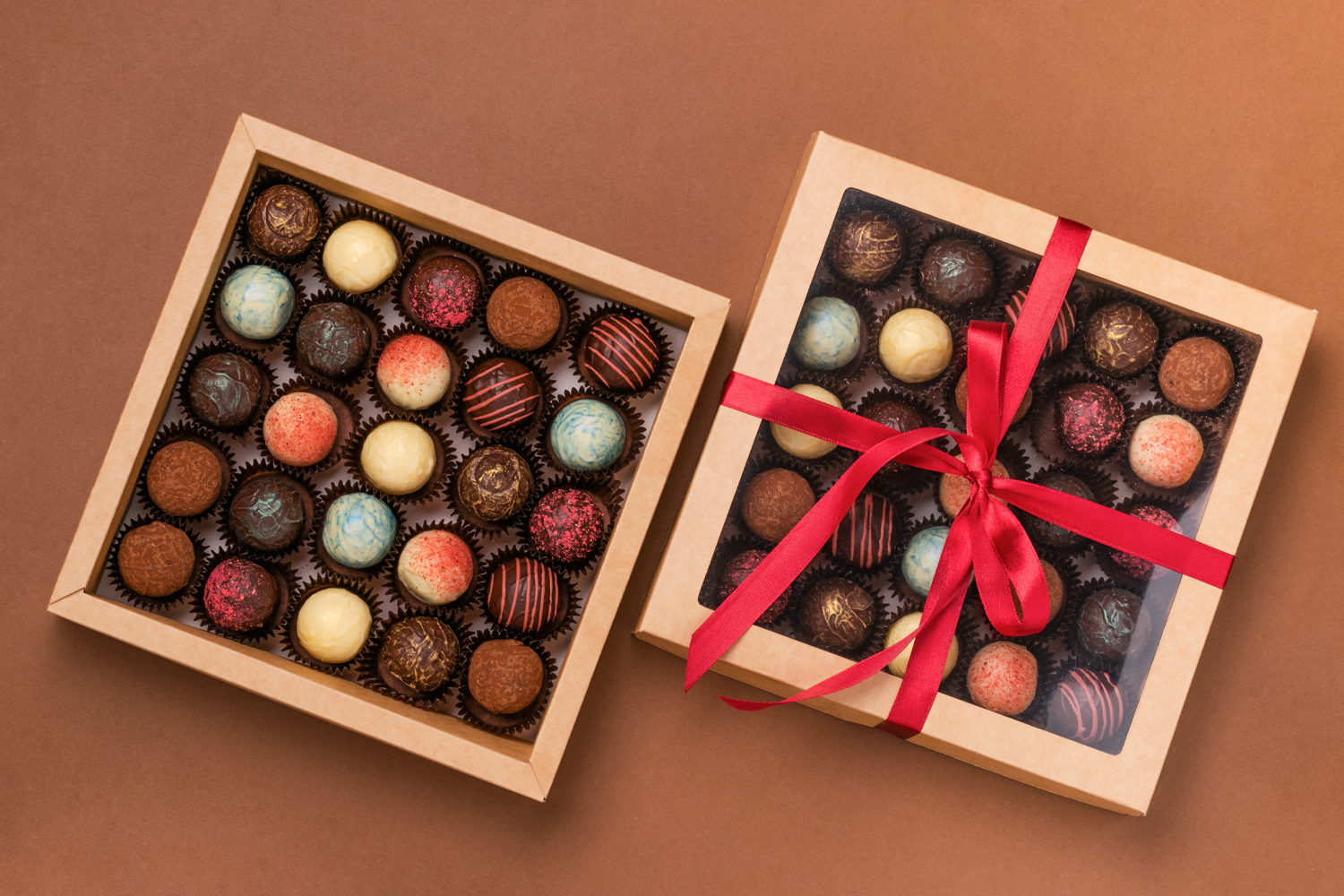 在壓力情況下對甜食的渴望，呈現各種巧克力禮盒。