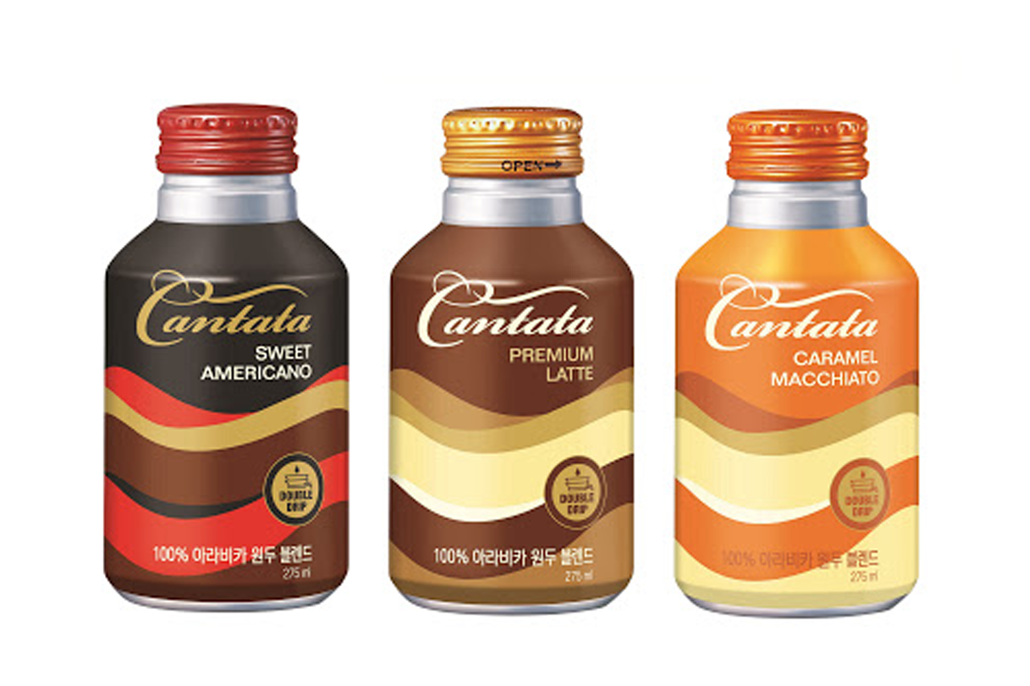 坎塔塔罐裝咖啡，各種口味的咖啡飲料罐裝展示。