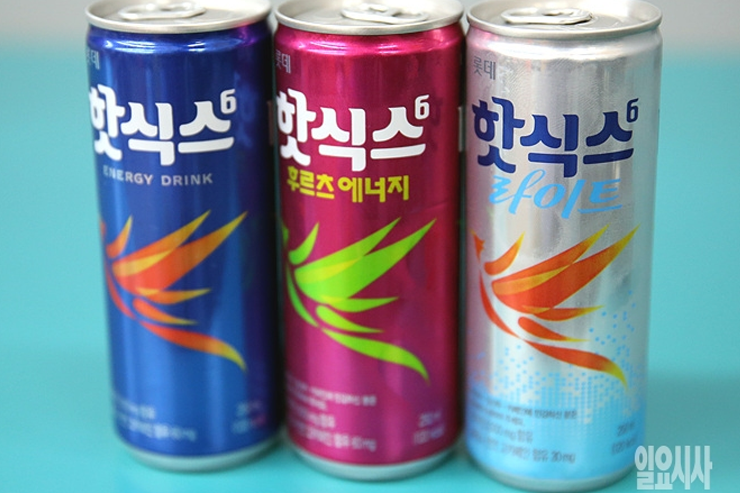 HOT 6能量飲料罐裝圖片，展示多種色彩的能量飲料罐。