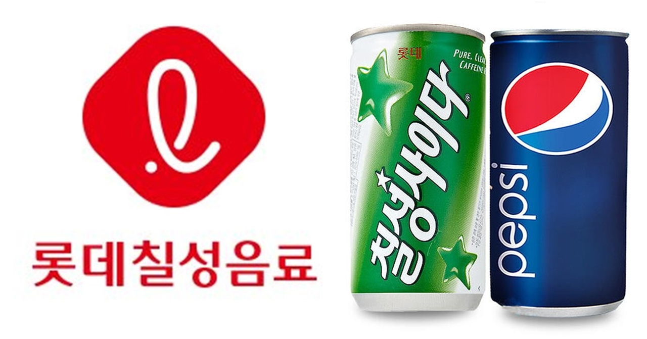 樂天七星品牌飲料與百事可樂罐的對比展示