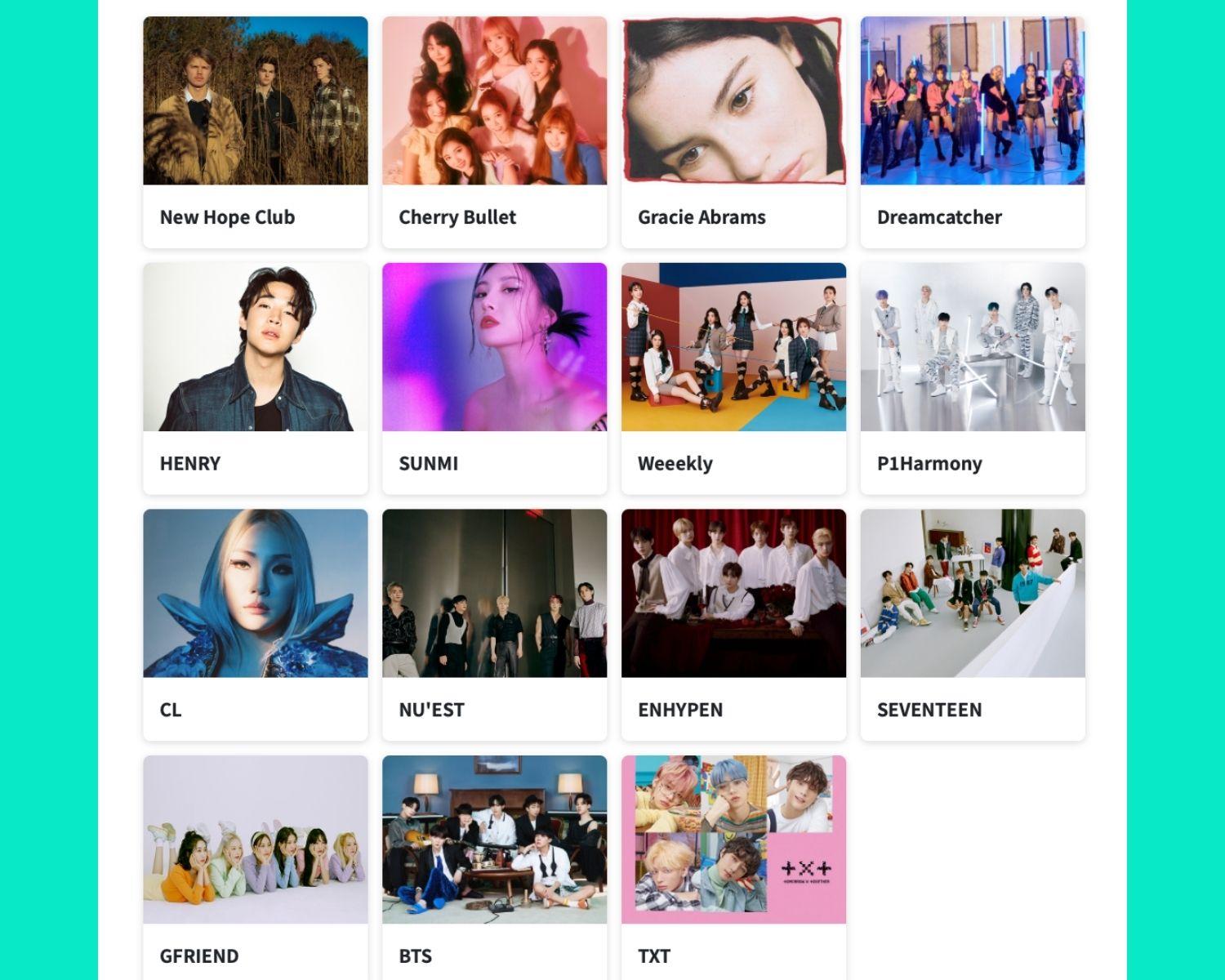 các ngôi sao kpop trên ứng dụng weverve