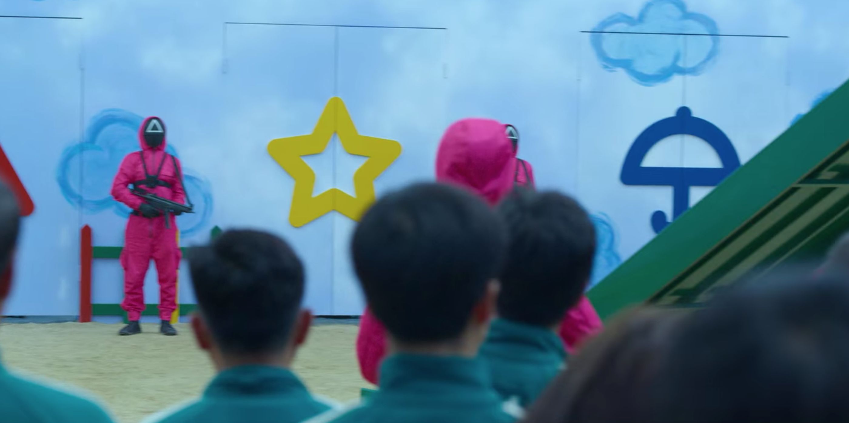 Netflix squid game korean drama 2026 editing mistake, umbrella shape