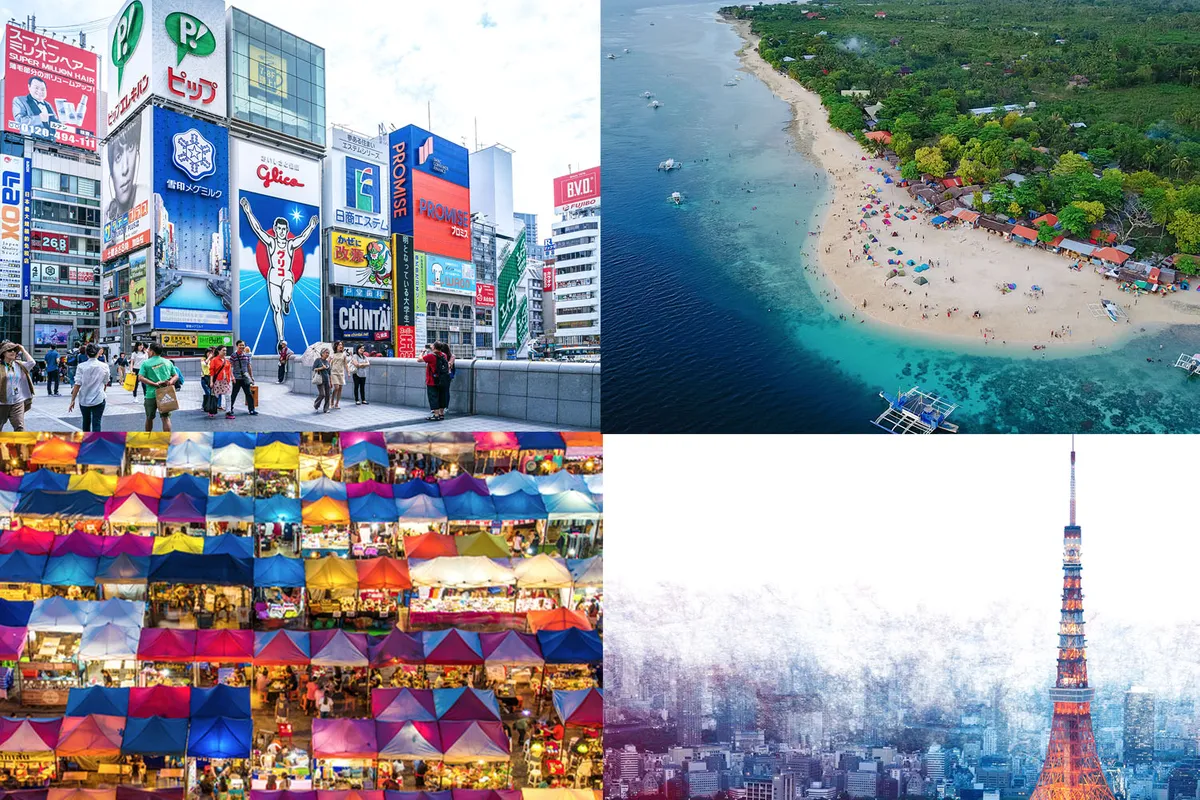 ภาพถนนที่เต็มไปด้วยผู้คนและป้ายไฟหลากสีในเมืองใหญ่