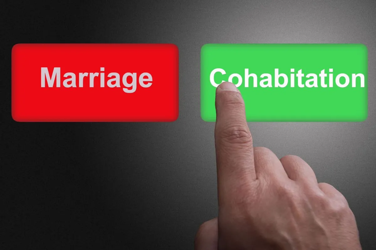 ปุ่ม 'Marriage' และ 'Cohabitation' ในภาษาอังกฤษแสดงถึงการปรับโครงสร้างกฎหมายครอบครัวในเกาหลีใต้