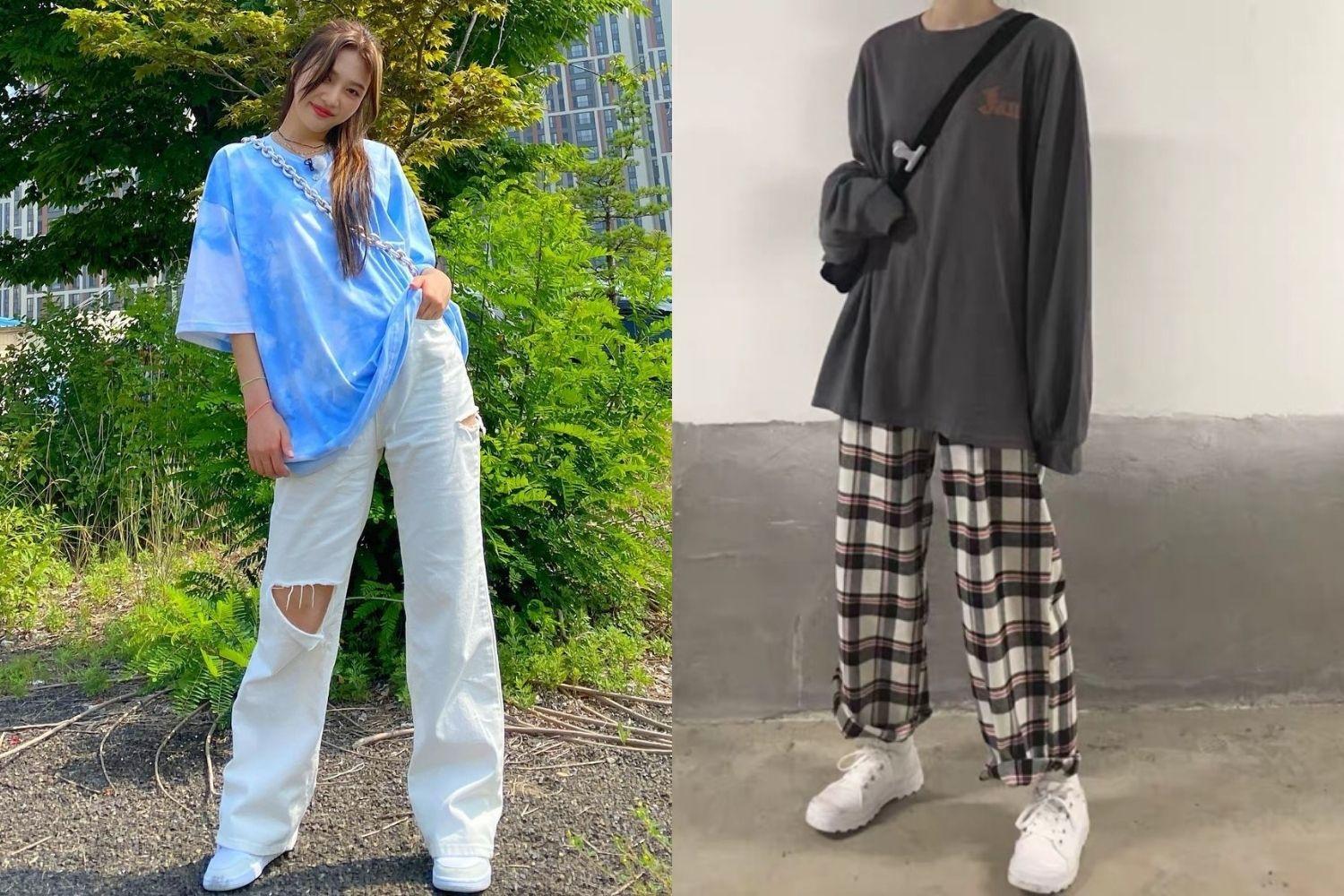 1. กางเกงเอวสูง + เสื้อยืด