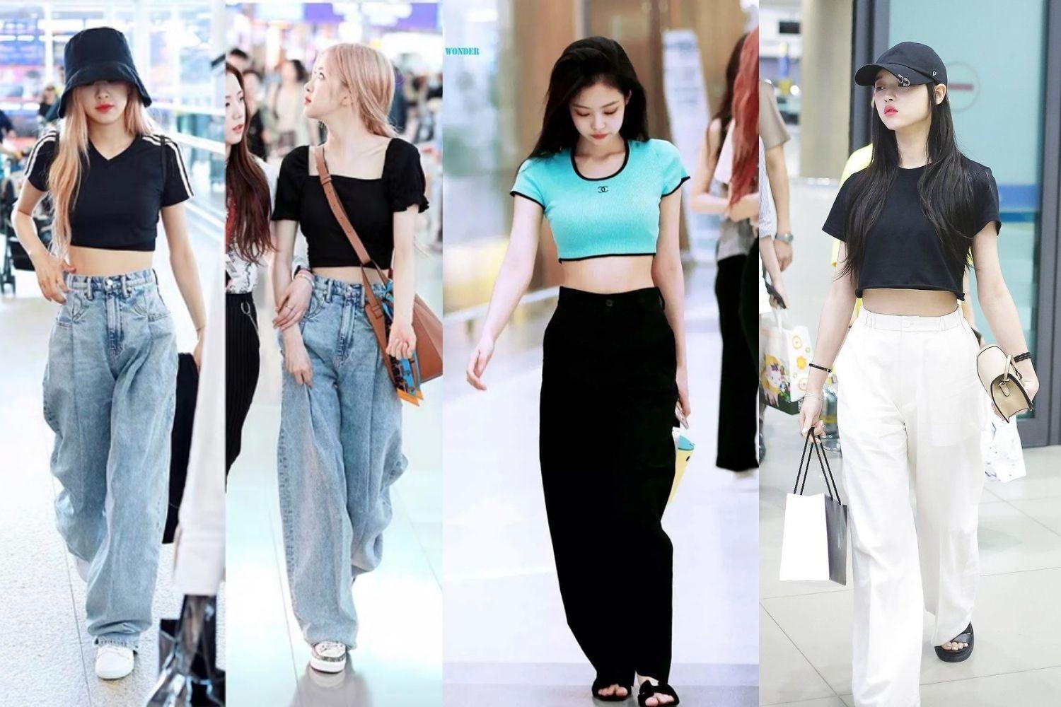 กางเกงเอวสูง + เสื้อครอปท็อป