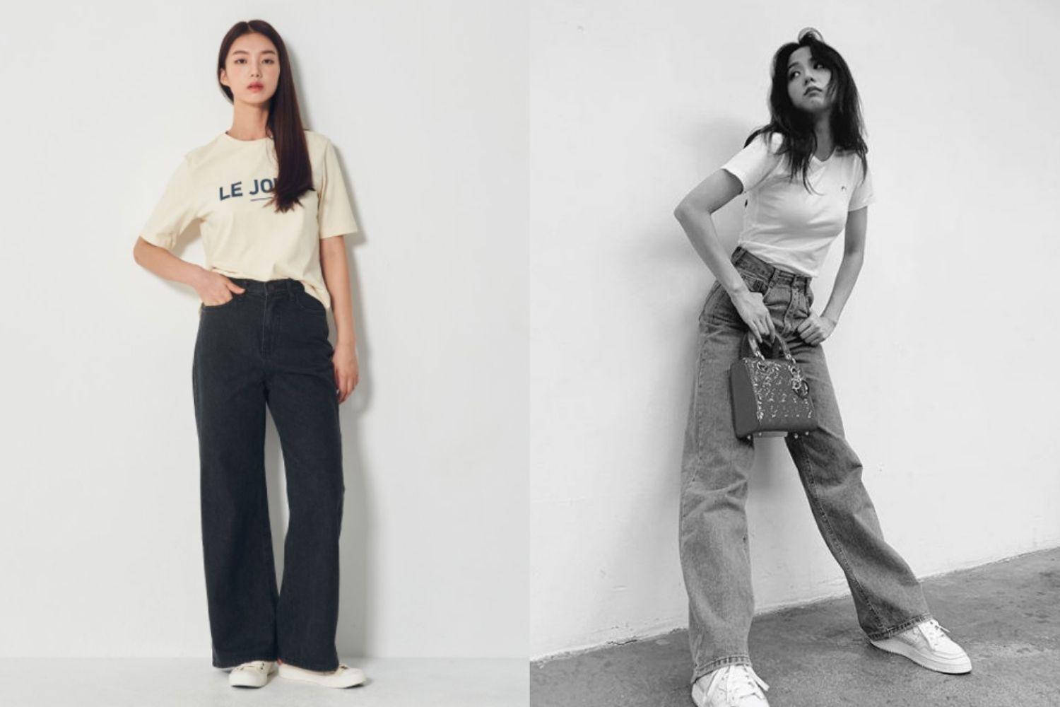 กางเกงเอวสูง + เสื้อยืด