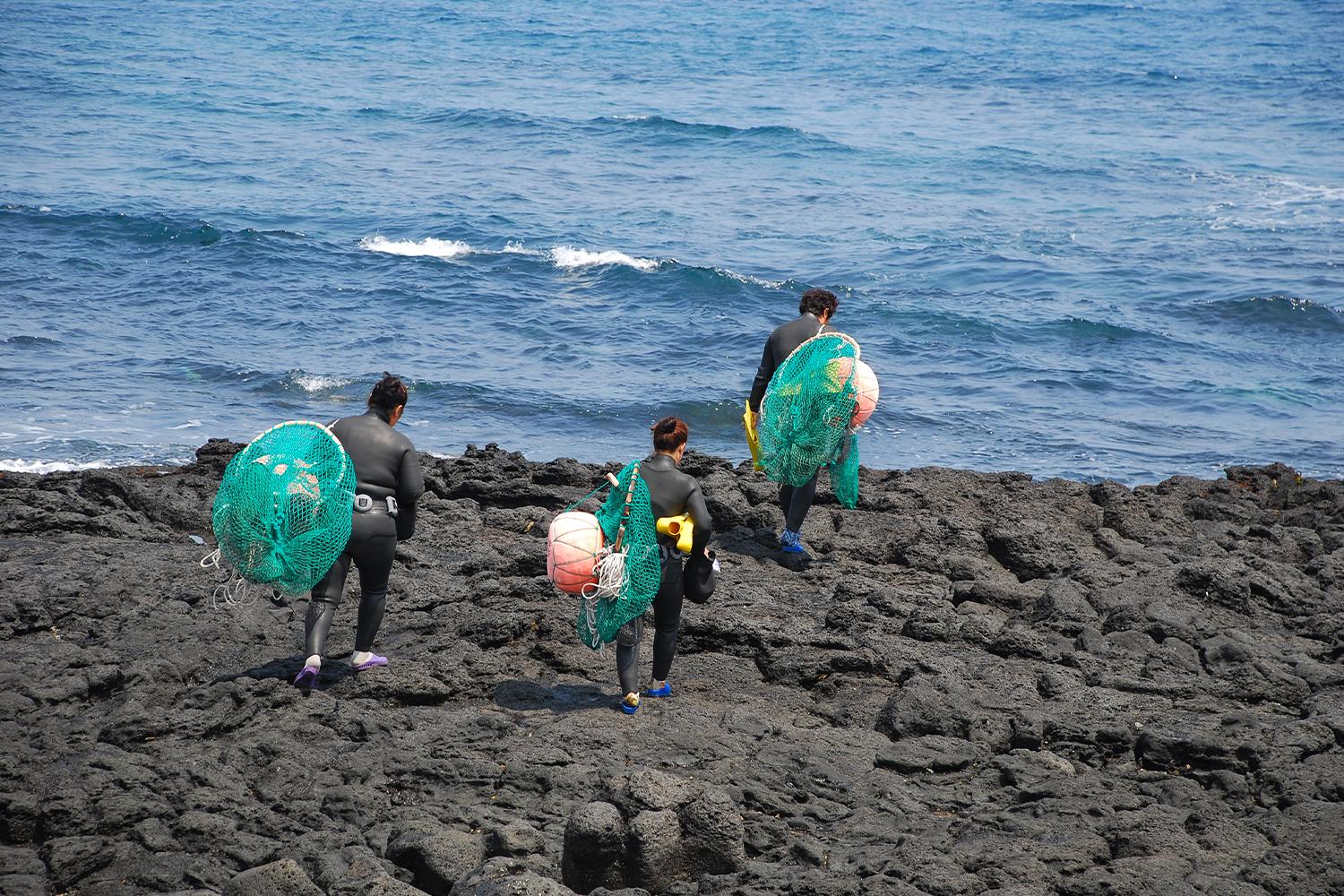 หญิงดำนำ้แทซัมบยอกที่เป็นอาชีพเฉพาะบนเกาะเชจูกับท้องทะเลขั้นน่าประทับใจ