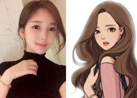 女神降臨の漫画キャラクターと作家ヤオンイのビジュアル比較