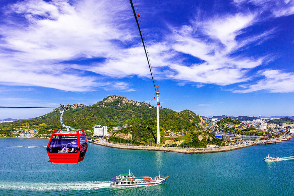 木浦海上纜車的美麗景觀，展示韓國壯麗海景和高空視角