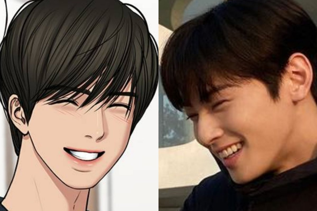 korean webtoon character lee suho next to photo of cha eunwoo