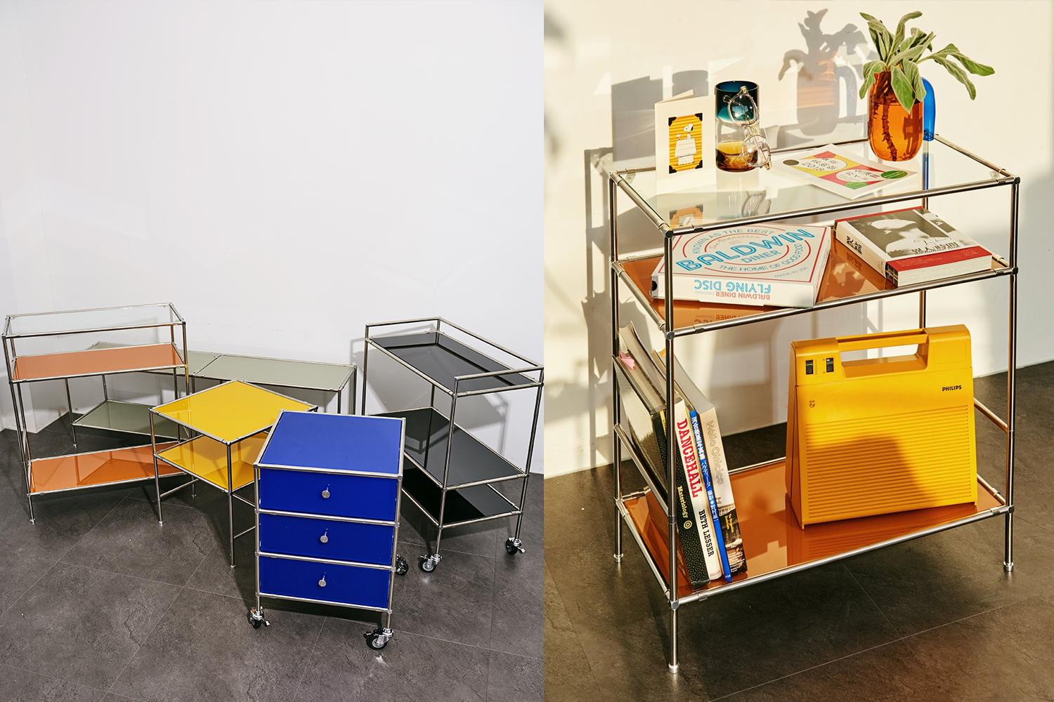 Ein modernes Glasregal mit minimalistischen Akzenten, perfekt für eine stilvolle und kreative Raumnutzung.