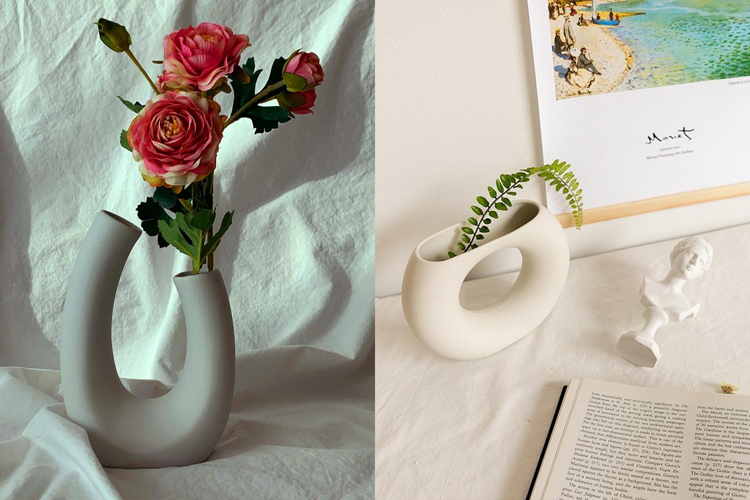 Keramikvasen mit einzigartigem Design, ausgestattet mit Blumen und Accessoires, verleihen moderne Eleganz und Frische.