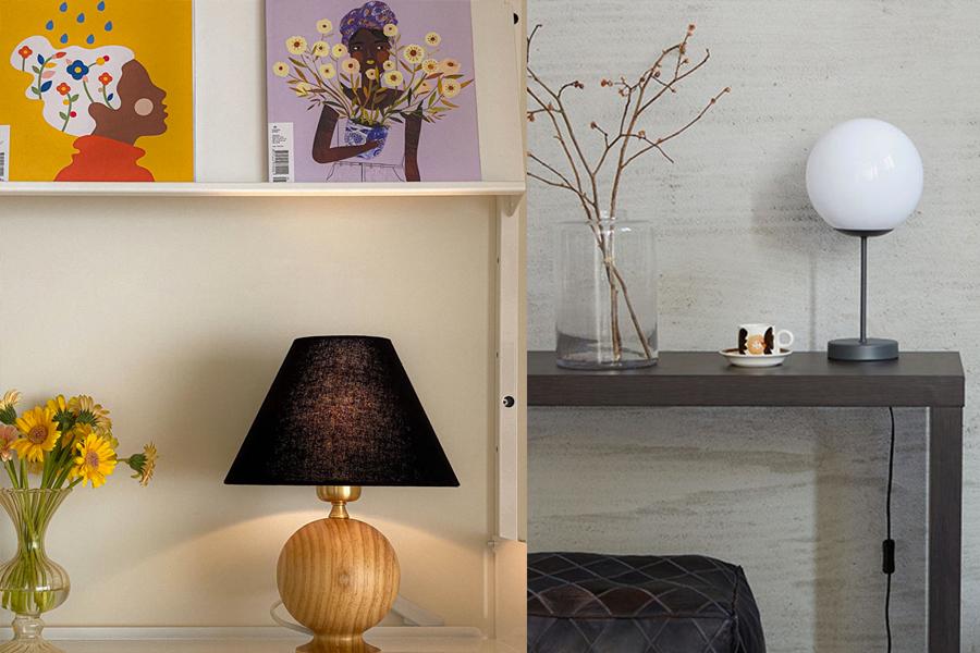 現代韓式家居桌子上的檯燈和花瓶裝飾，營造出溫馨氛圍的室內擺設。