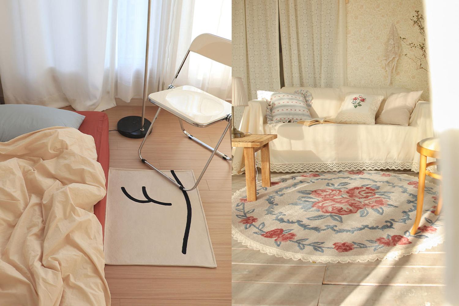 Gemütliche Einrichtung mit stilvollem Teppich, ideal zum Abgrenzen von Wohnbereichen in modernen Wohnungen.