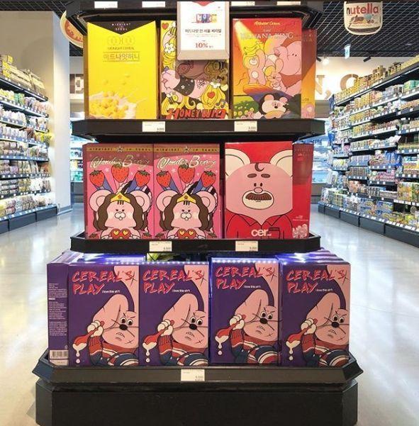 Midnight in Seoul cereal products on supermarket shelves, showing how the brand extends its influence beyond the café.