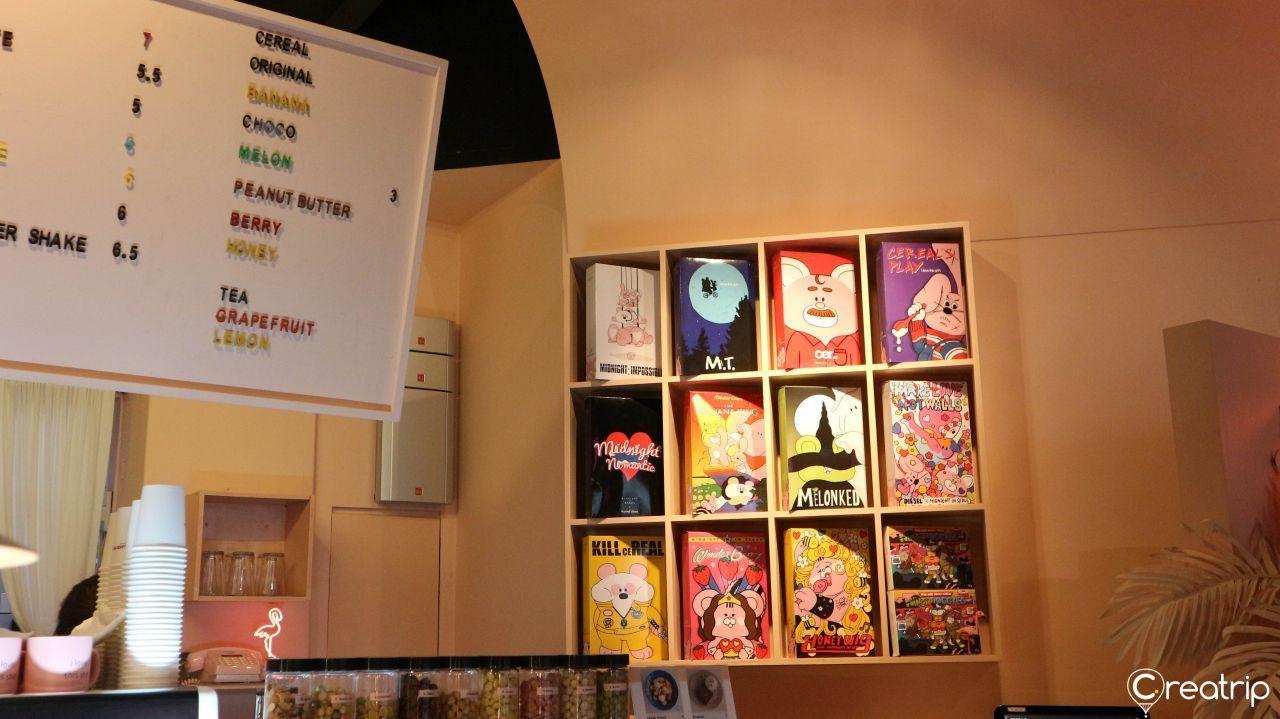 Midnight in Seoul cereal selection bowls with various ingredients like fruit and candy toppings enhancing the flavor.