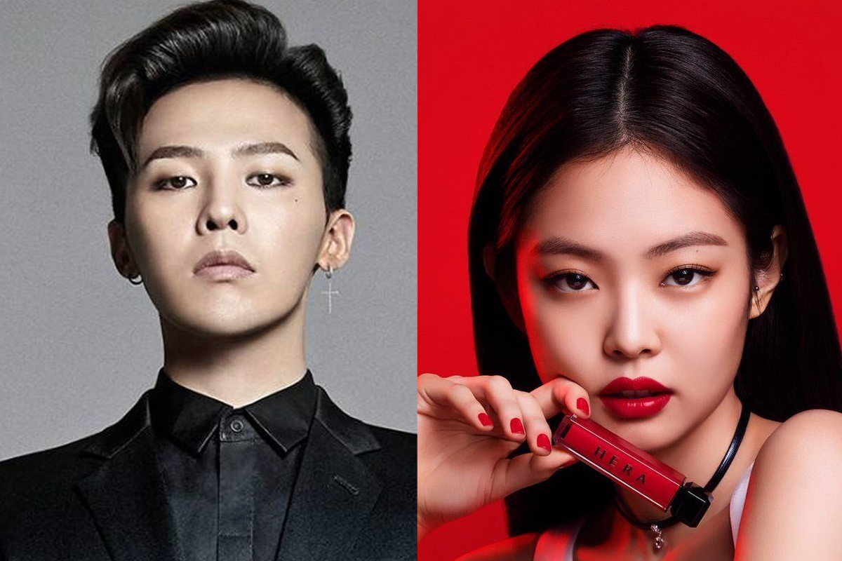 一位男性和一位女性。男性穿著黑色西裝，女性握著紅色唇膏架在紅色背景下。