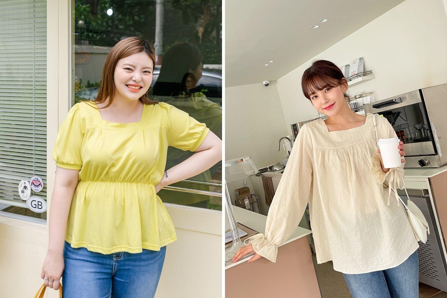 áo cổ vuông, tay bồng hàn quốc