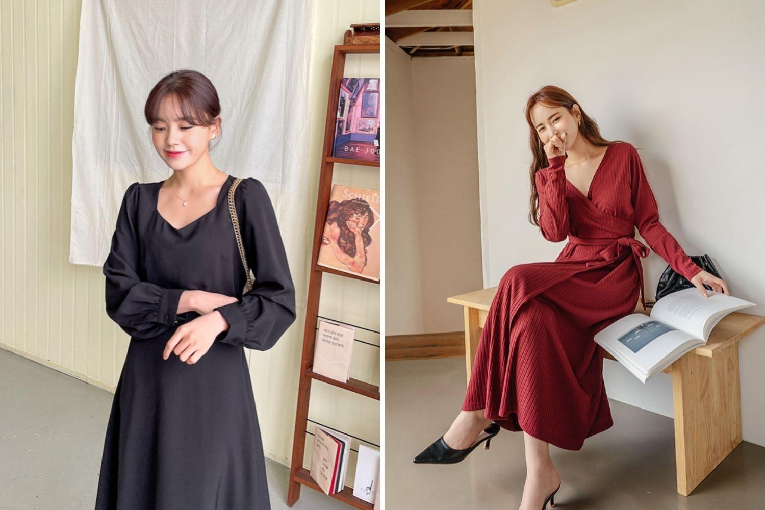 váy cổ vuông hàn quốc