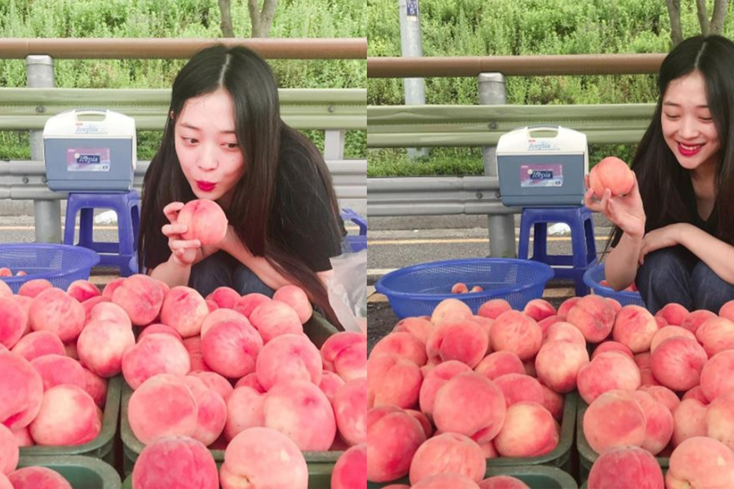 sulli cầm quả đào