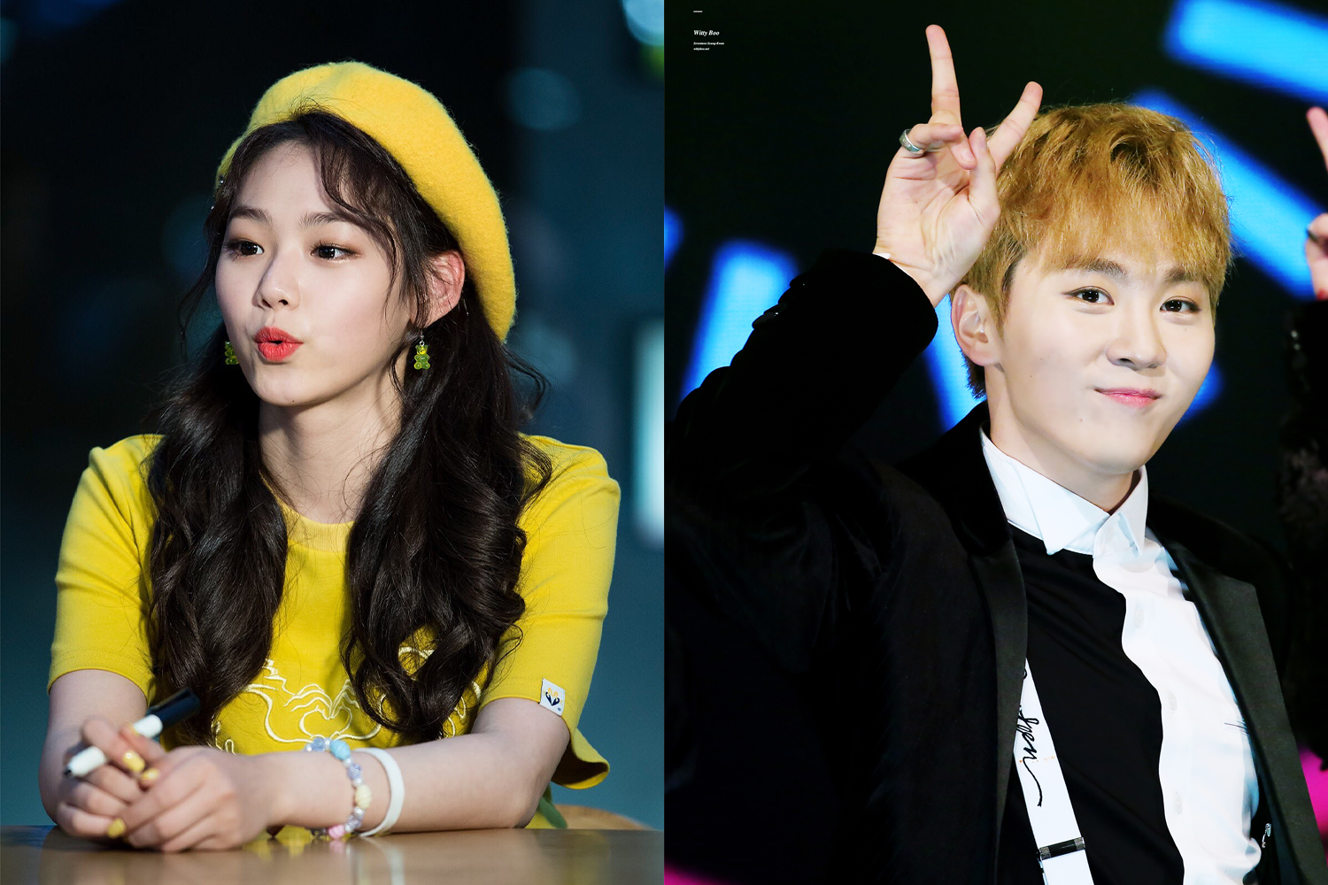 女人身穿鮮艷的黃色衣物，藍色背景下積極明亮，柑橘的氣息瀰漫其中。