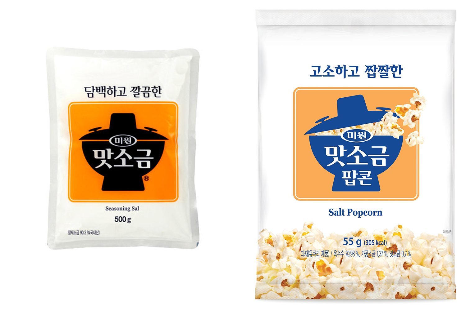 맛소금과 맛소금 팝콘의 제품 이미지.