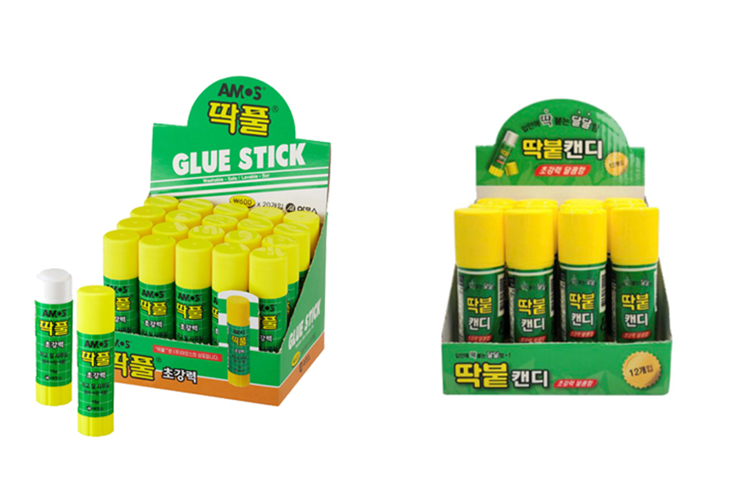 딱풀과 딱풀 캔디의 진열 이미지.