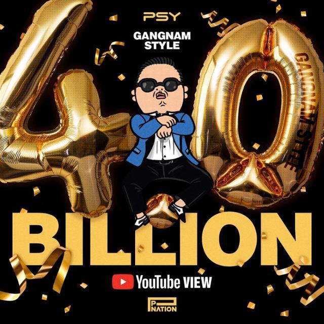 歌手PSYが、彼のヒット曲「江南スタイル」のミュージックビデオがYouTubeで40億ビューを達成したことを記念するイメージ。